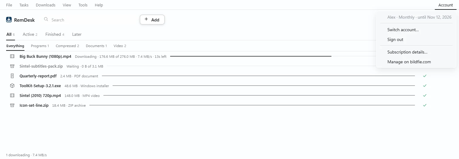 Your plan and your account, one click away in the menu.