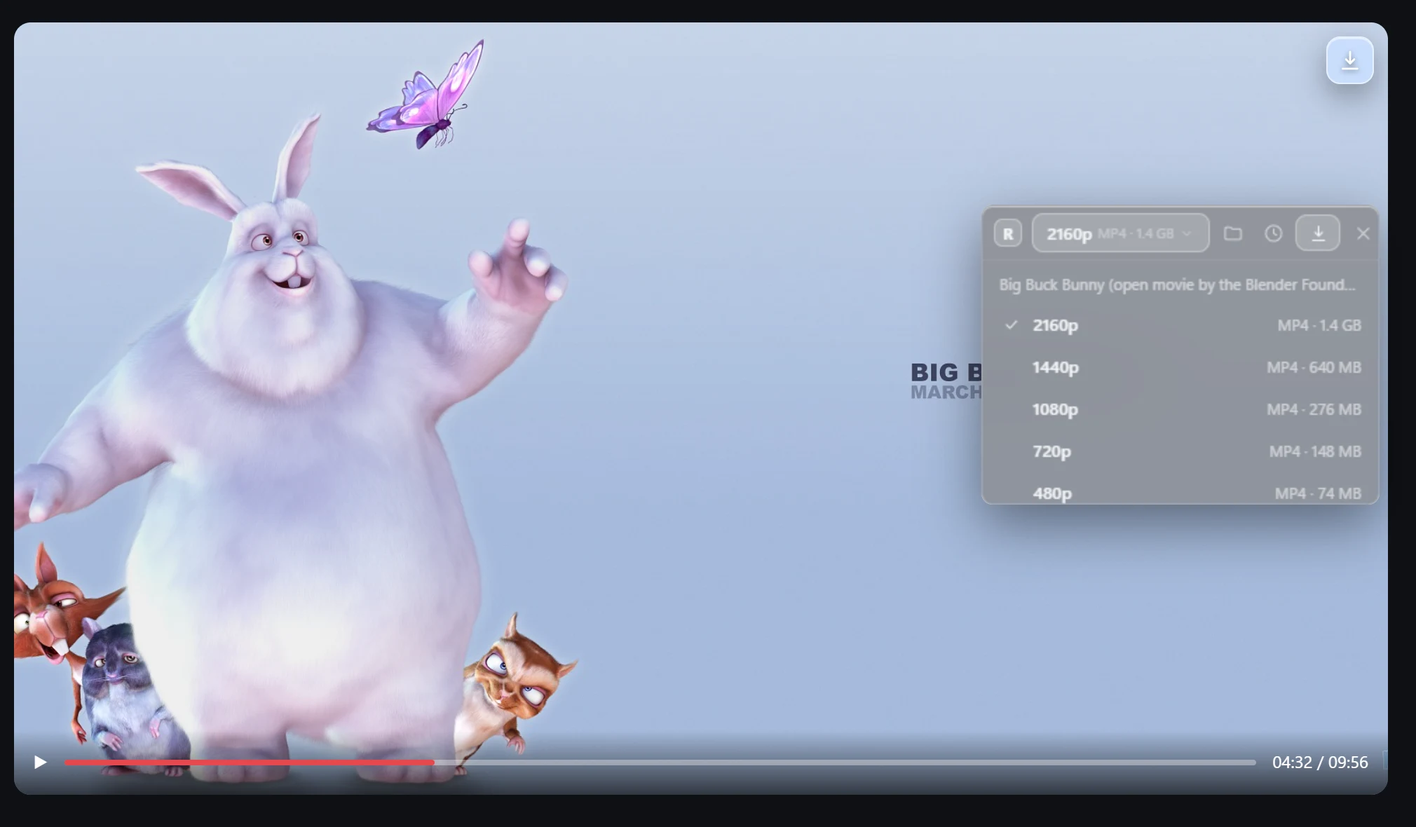 Pick the quality, from 2160p down to audio only.